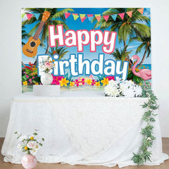 Aperturee - Aperturee Hawaii Summer Vibe Ocean Flamingo Birthday Backdrop