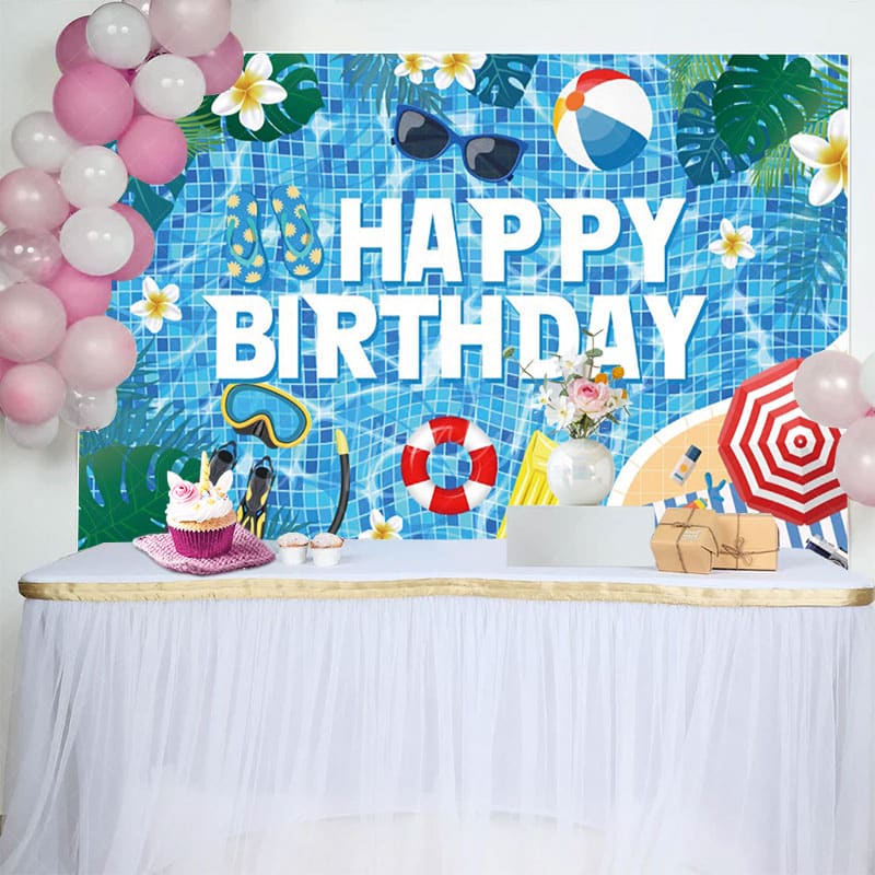 Aperturee - Aperturee Hawaii Summer Vibe Pool Party Happy Birthday Backdrop