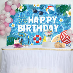 Aperturee - Aperturee Hawaii Summer Vibe Pool Party Happy Birthday Backdrop