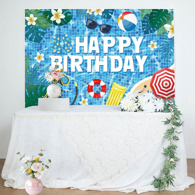 Aperturee - Aperturee Hawaii Summer Vibe Pool Party Happy Birthday Backdrop