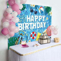 Aperturee - Aperturee Hawaii Summer Vibe Pool Party Happy Birthday Backdrop