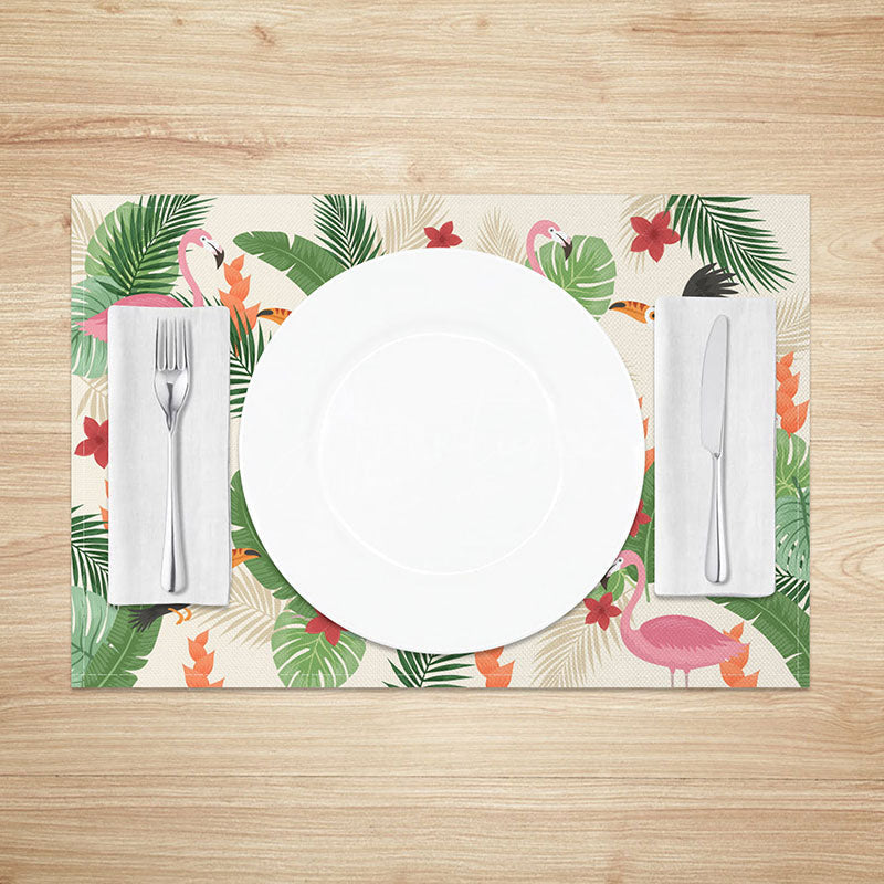 Aperturee - Aperturee Hawaiian Flamingo and Monstera Placemats Set of 4 for Summer Tropical Luau and Beach Party Decor