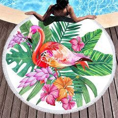 Aperturee - Aperturee Hawaiian Flamingo Summer Holiday Round Beach Towel