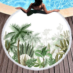 Aperturee - Aperturee Hawaiian Plant Style Summer Vibe Round Beach Towel