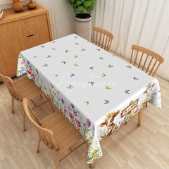Aperturee - Aperturee He Is Risen Cute Cow Rectangle Tablecloth Farm Animal Easter Egg Basket Table Cover Rustic Spring Party Decor