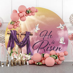 Aperturee - Aperturee He is Risen Easter Cross Lilies Doves Round Backdrop Religious Celebration Party Decor
