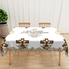 Aperturee - Aperturee He Is Risen Lamb of God Rectangle Tablecloth Religious Easter Sheep Cross Table Cover Christian Holiday Decor