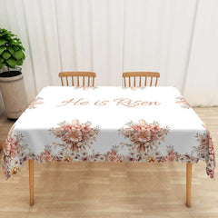 Aperturee - Aperturee He Is Risen Pink Lily Rectangle Tablecloth Religious Cross Floral Table Cover Easter Church Dining Decor