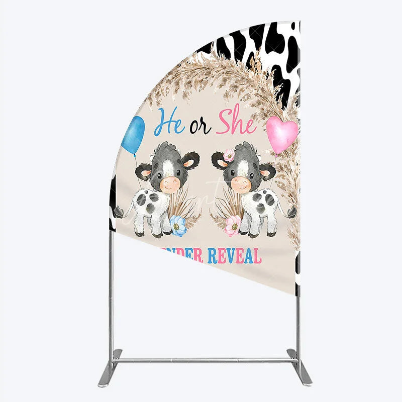 Aperturee - Aperturee He or She Gender Reveal Cow Half Moon Arch Backdrop Western Farm Animal and Pampas Grass Party Cover