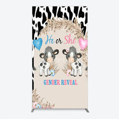 Aperturee - Aperturee He or She Gender Reveal Cow Rectangle Backdrop Western Farm Animal and Pampas Grass Party Cover