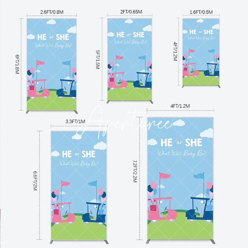 Aperturee - Aperturee He or She Golf Theme Gender Reveal Rectangle Arch Backdrop Pink and Blue Baby Shower Party Decor