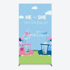 Aperturee - Aperturee He or She Golf Theme Gender Reveal Rectangle Arch Backdrop Pink and Blue Baby Shower Party Decor