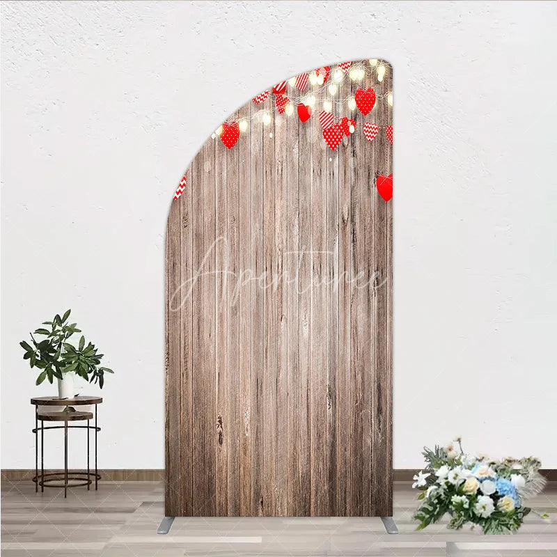 Aperturee - Aperturee Heart Wood Half Moon Arch Backdrop Rustic Valentine’s Day Wedding Engagement Party Decor