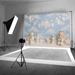 Aperturee - Aperturee Heavenly Little Angel and Blue Sky Photo Backdrop Cherub Blessing Birthday Photography Background