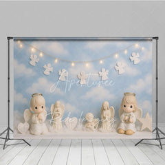 Aperturee - Aperturee Heavenly Little Angel and Blue Sky Photo Backdrop Cherub Blessing Birthday Photography Background