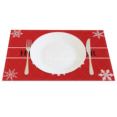 Aperturee - Aperturee Hello Winter Set of 4 Placemats Red with White Snowflakes Modern Holiday Table Mats Decor