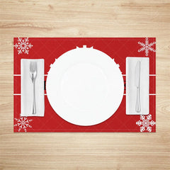 Aperturee - Aperturee Hello Winter Set of 4 Placemats Red with White Snowflakes Modern Holiday Table Mats Decor