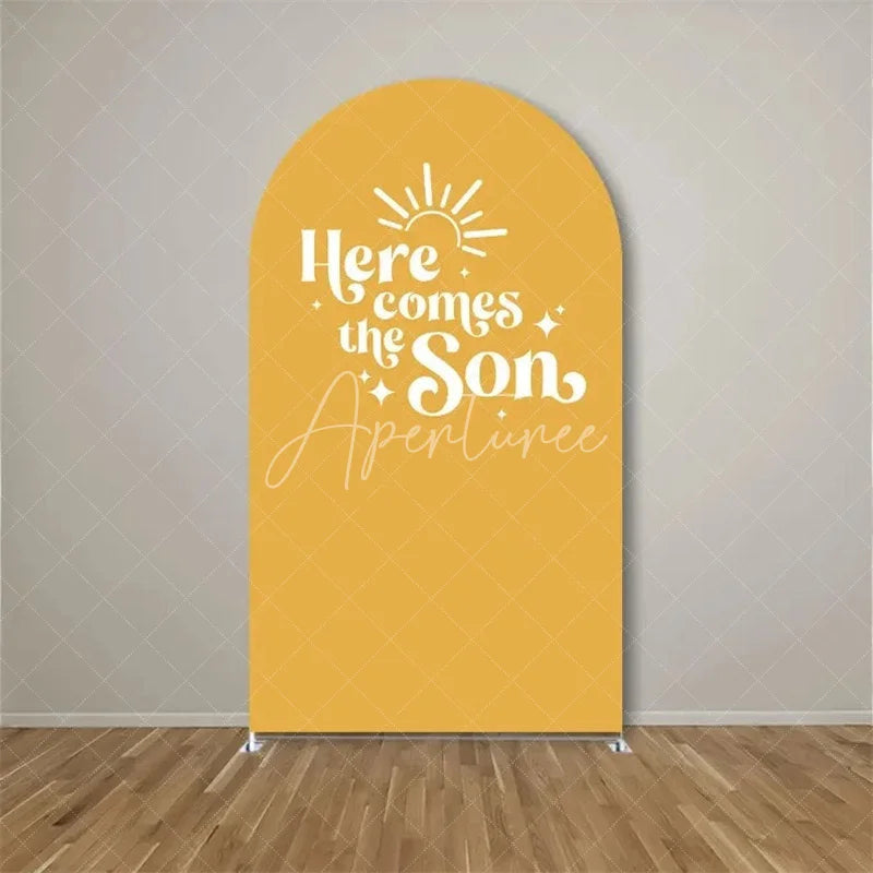 Aperturee - Aperturee Here Comes The Son Arch Backdrop Boho Sun Terracotta Background for Baby Shower