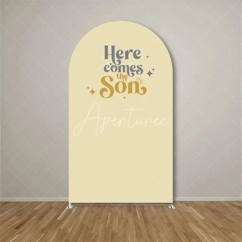 Aperturee - Aperturee Here Comes The Son Arch Backdrop Boho Sun Terracotta Background for Baby Shower