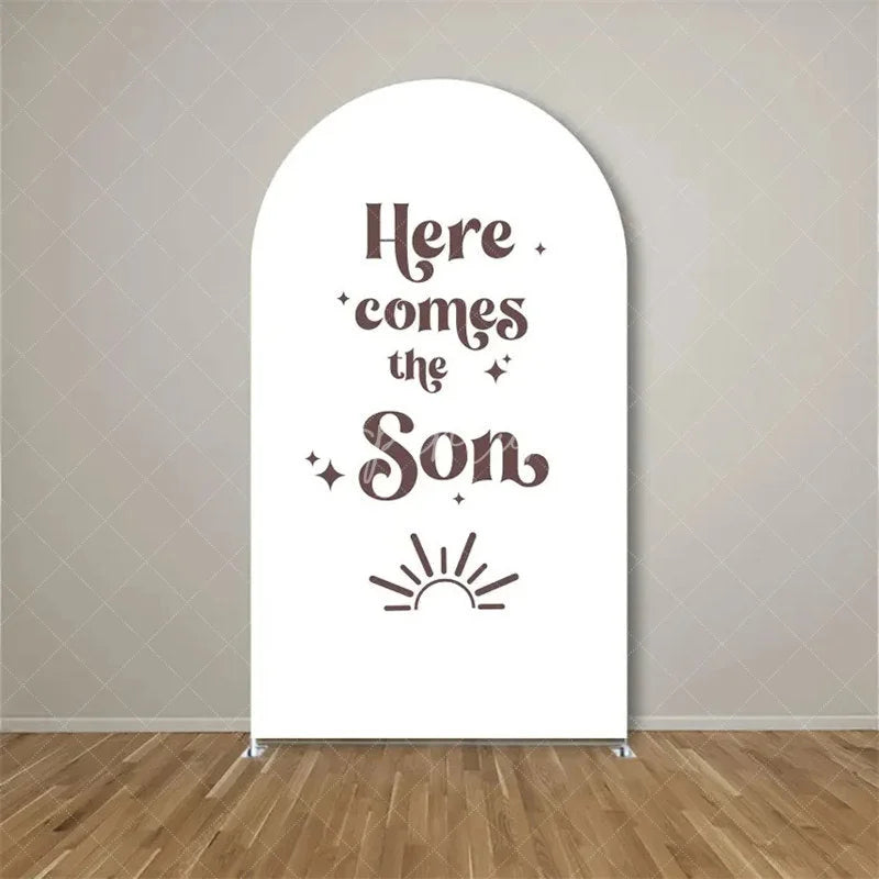 Aperturee - Aperturee Here Comes The Son Arch Backdrop Boho Sun Terracotta Background for Baby Shower