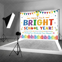 Aperturee - Aperturee Here’s To A Bright School Year Backdrop Colorful Pencils Crayons Apple First Day of School Party