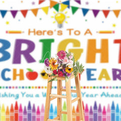 Aperturee - Aperturee Here’s To A Bright School Year Backdrop Colorful Pencils Crayons Apple First Day of School Party