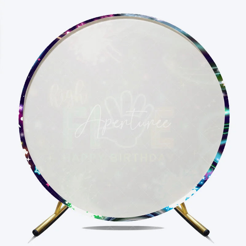 Aperturee - Aperturee High Five Happy Birthday Round Backdrop Neon Glow Party 5th Birthday Paint Splatter Photo Booth Props