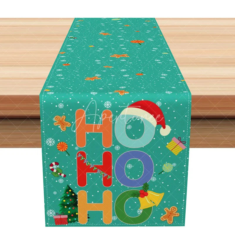 Aperturee - Aperturee Ho Ho Ho Cute Christmas Character Table Runner Santa Snowman and Penguin Fun Holiday Decor