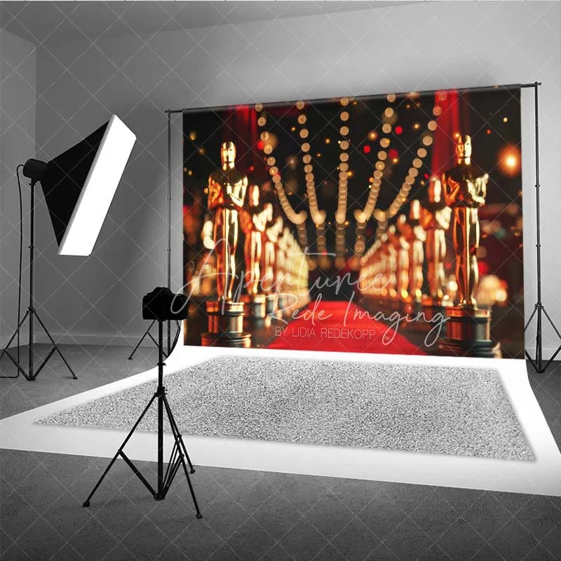 Aperturee - Aperturee Hollywood Awards Night Photography Backdrop Red Carpet Golden Statues Event Background VIP Movie Star Party Prop