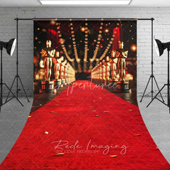 Aperturee - Aperturee Hollywood Awards Night Sweep Backdrop Red Carpet Golden Statues Photography Floor Mat VIP Party Decoration