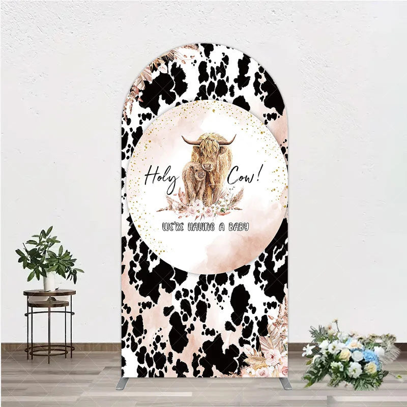 Aperturee - Aperturee Holy Cow We’re Having a Baby Arch Backdrop Boho Highland Cow Theme Pampas Grass Baby Shower Party Decor