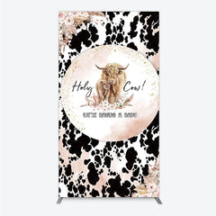 Aperturee - Aperturee Holy Cow We’re Having a Baby Rectangle Backdrop Boho Highland Cow Theme Pampas Grass Baby Shower Party Decor