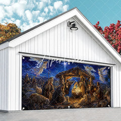Aperturee - Aperturee Holy Family Nativity Scene Christmas Garage Door Banner with Angels and Wise Men Religious Holiday Decor