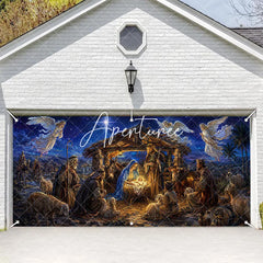 Aperturee - Aperturee Holy Family Nativity Scene Christmas Garage Door Banner with Angels and Wise Men Religious Holiday Decor