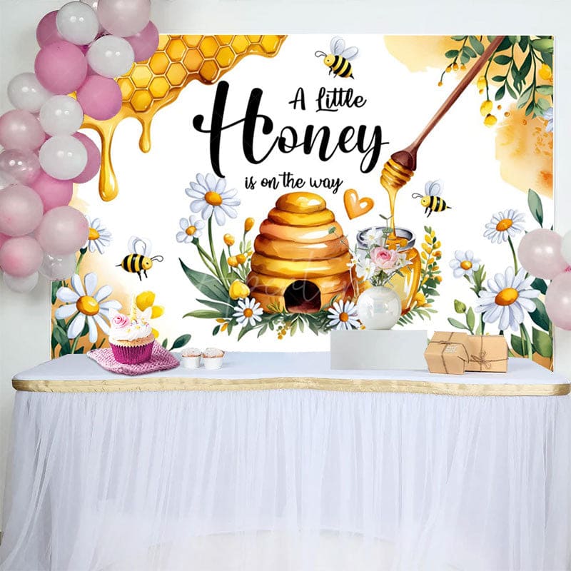 Aperturee - Aperturee Honey Bee Is On The Way Sweet Baby Shower Backdrop