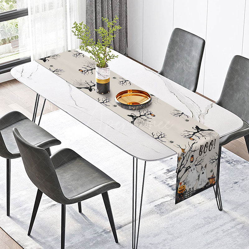 Aperturee - Aperturee Horror Night Halloween Table Runner Spooky Boo with Jack O’ Lantern Scary Haunted House Party Decoration