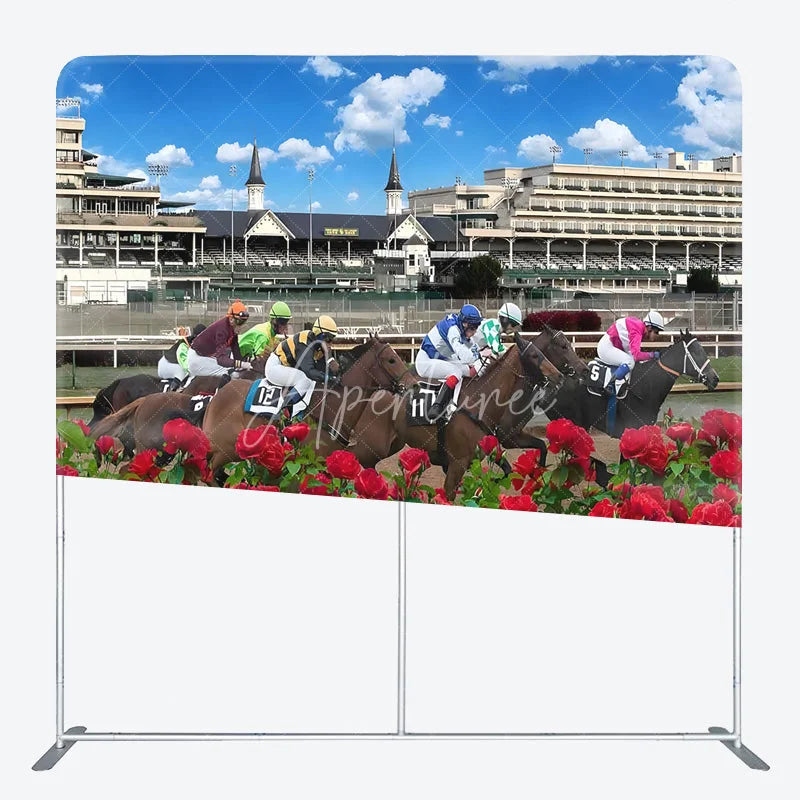 Aperturee - Aperturee Horse Racing Tension Fabric Backdrop Jockey Red Roses Decor Spring Derby Theme Background for Birthday Party