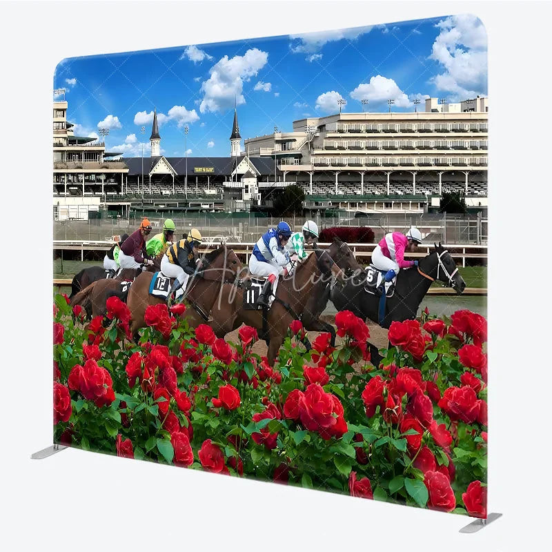 Aperturee - Aperturee Horse Racing Tension Fabric Backdrop Jockey Red Roses Decor Spring Derby Theme Background for Birthday Party