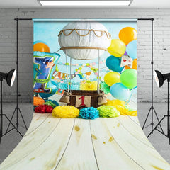 Aperturee - Aperturee Hot Air Balloon Birthday Cake Smash Sweep Backdrop