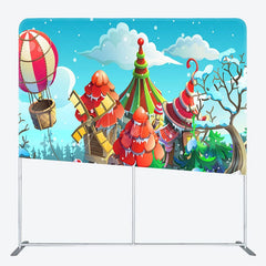 Aperturee - Aperturee Hot Air Balloon Candy Cane Town Double-Sided Backdrop
