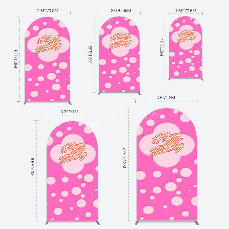 Aperturee - Aperturee Hot Pink Dots Girls Happy Birthday Arch Backdrop