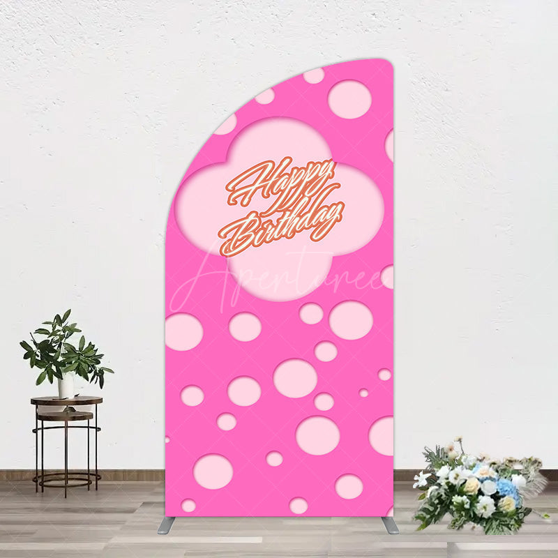 Aperturee - Aperturee Hot Pink Dots Girls Happy Birthday Half Moon Arch Backdrop