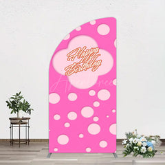Aperturee - Aperturee Hot Pink Dots Girls Happy Birthday Half Moon Arch Backdrop