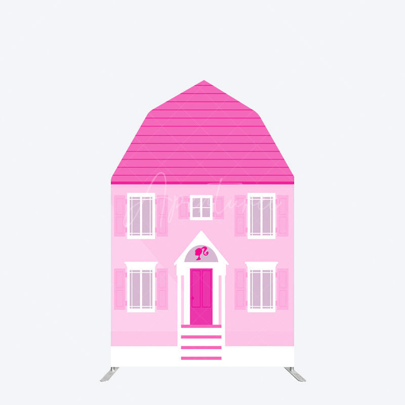Aperturee - Aperturee Hot Pink Princess House Barn Door Arch Party Backdrop