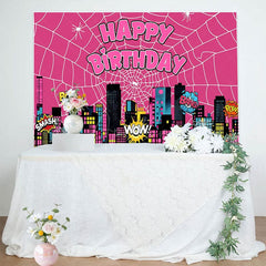 Aperturee - Aperturee Hot Pink Super Spider Wab City Happy Birthday Backdrop