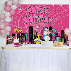 Aperturee - Aperturee Hot Pink Super Spider Wab City Happy Birthday Backdrop