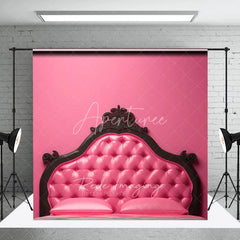 Aperturee - Aperturee Hot Pink Tufted Leather Headboard Backdrop Black Ornate Bed Frame Photography Background