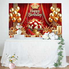 Aperturee - Aperturee Hot Red Gold Crown Balloon Flower Birthday Backdrop