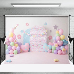Aperturee - Aperturee Hug Me Candy Hearts and Pastel Balloon Backdrop Sweet Valentine Birthday Party Decor for Girls Cake Smash
