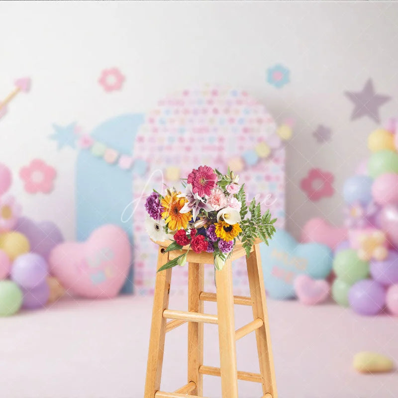 Aperturee - Aperturee Hug Me Candy Hearts and Pastel Balloon Backdrop Sweet Valentine Birthday Party Decor for Girls Cake Smash
